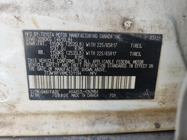 2T3W1RFVXMC131194 - 2021 TOYOTA RAV4 XLE WHITE photo 13
