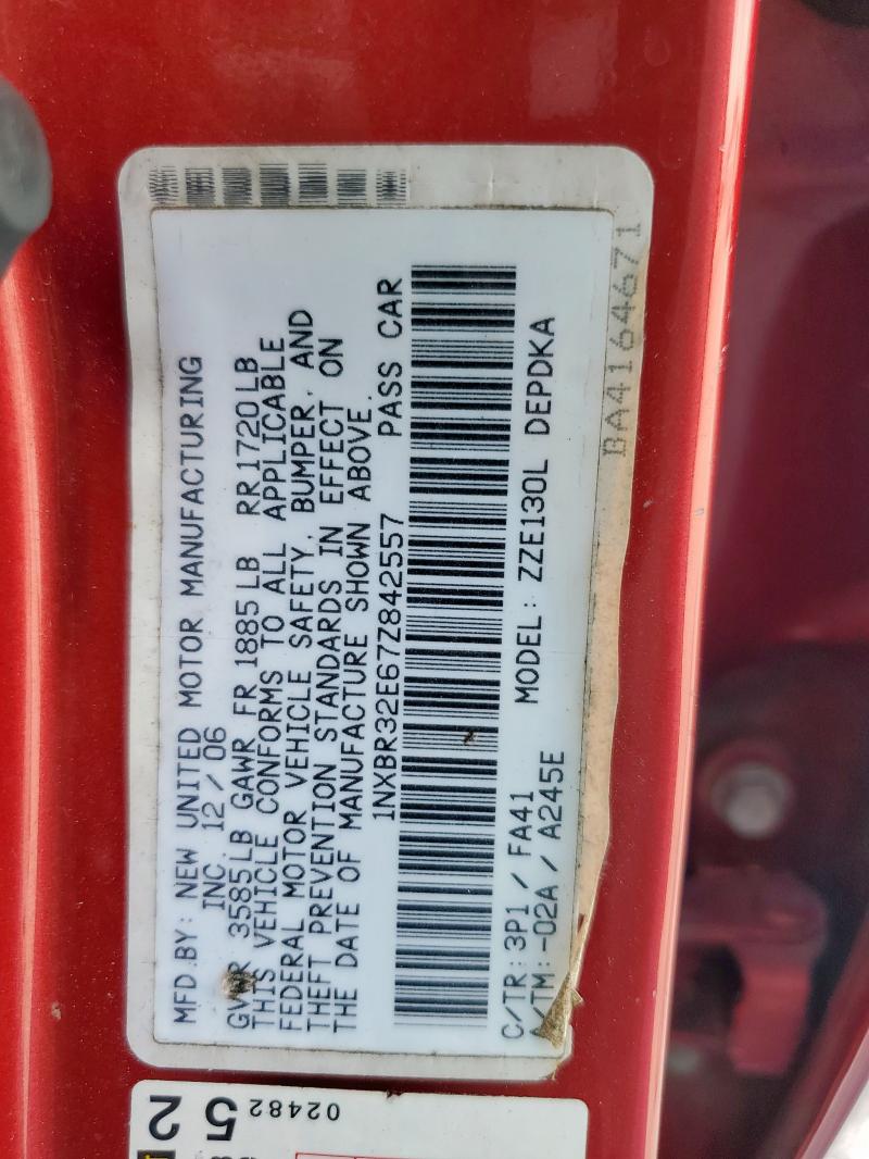 1NXBR32E67Z842557 - 2007 TOYOTA COROLLA CE Rot Foto 12