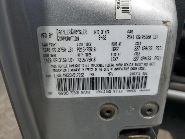 1J4GL48K23W517282 - 2003 JEEP LIBERTY SPORT SILVER photo 13