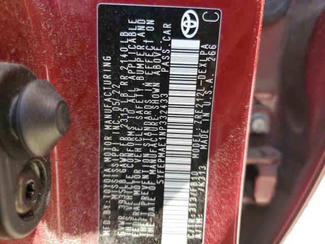 5YFEPMAE1NP332433 - 2022 TOYOTA COROLLA LE მუქწითელი ფოტო 13