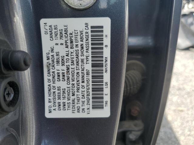 2HGFB2F67EH511897 - 2014 HONDA CIVIC HF SILVER photo 12