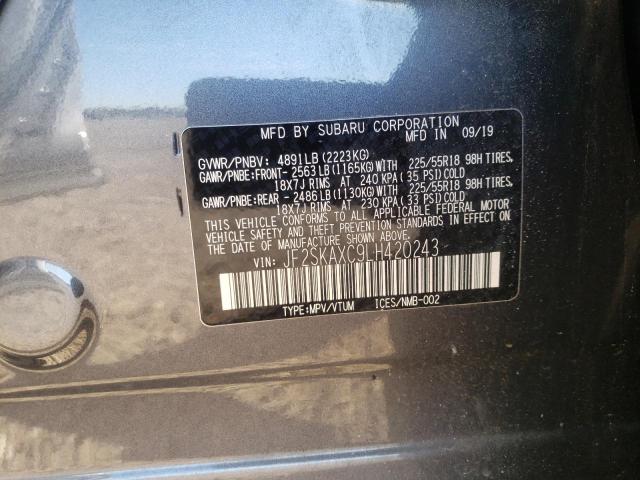 JF2SKAXC9LH420243 - 2020 SUBARU FORESTER TOURING 灰色 照片 10