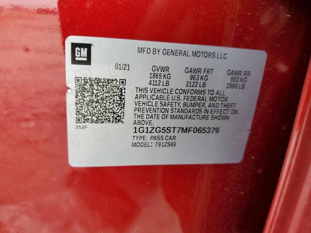 1G1ZG5ST7MF065379 - 2021 CHEVROLET MALIBU RS 红色 照片 13