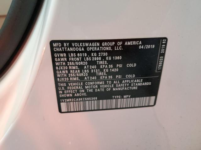 1V2MR2CA9KC565368 - 2019 VOLKSWAGEN ATLAS SEL WHITE photo 13