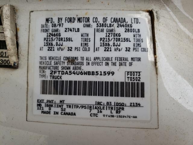 2FTDA54U6WBB51599 - 1998 FORD WINDSTAR WHITE photo 10