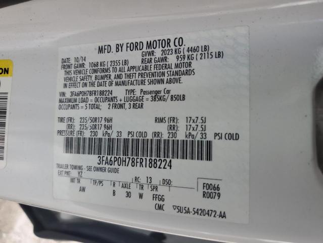 3FA6P0H78FR188224 - 2015 FORD FUSION SE WHITE photo 12