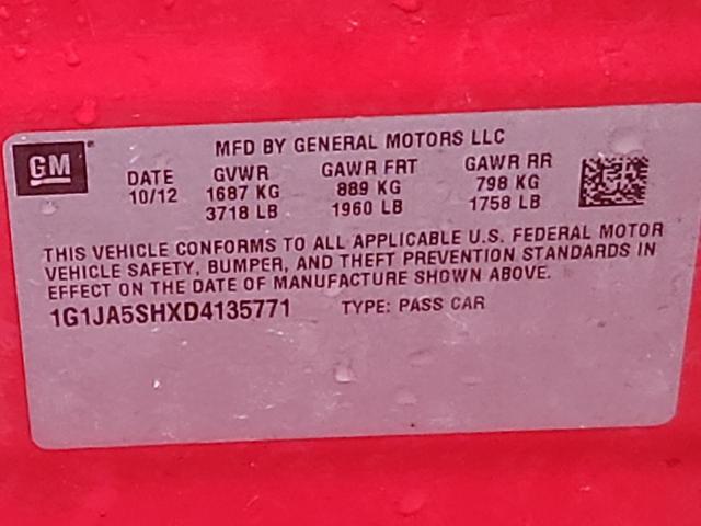 1G1JA5SHXD4135771 - 2013 CHEVROLET SONIC LS RED photo 12
