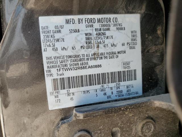 1FTWW32R88EA60886 - 2008 FORD F350 SUPER DUTY GRAY photo 12