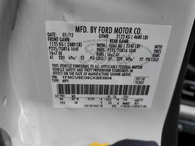 1FMCU9EG9CKB83804 - 2012 FORD ESCAPE LIMITED WHITE photo 13