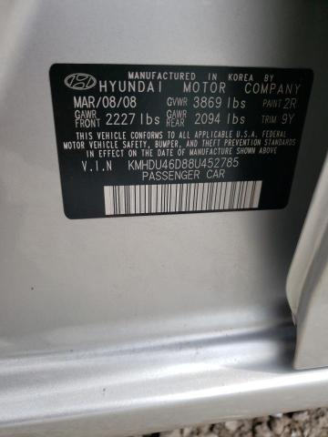 KMHDU46D88U452785 - 2008 HYUNDAI ELANTRA GLS SILVER photo 12