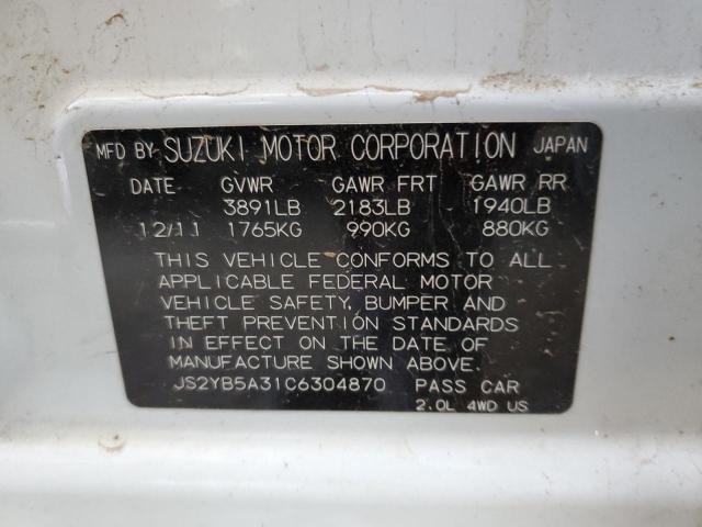 JS2YB5A31C6304870 - 2012 SUZUKI SX4 WHITE photo 12