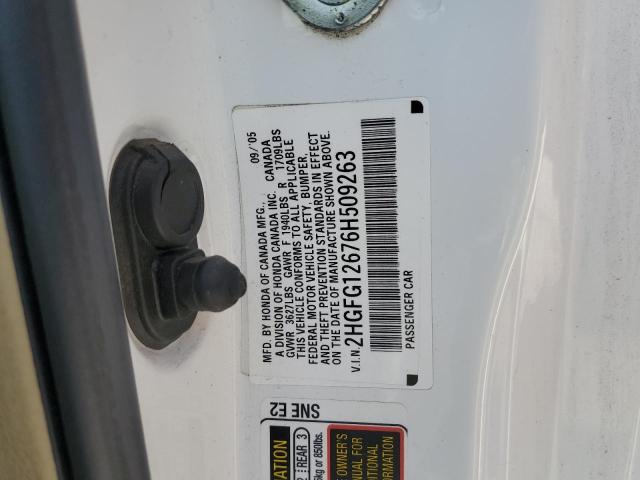 2HGFG12676H509263 - 2006 HONDA CIVIC LX WHITE photo 12