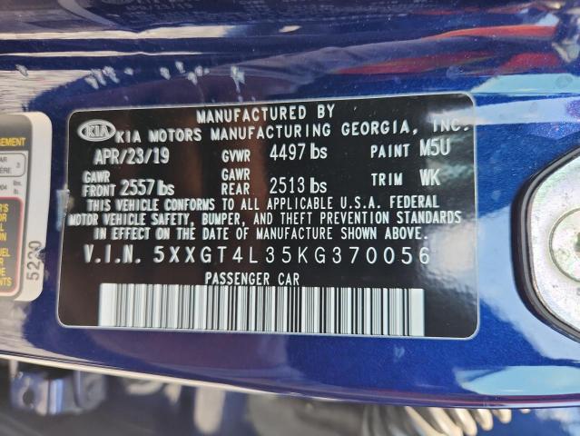 5XXGT4L35KG370056 - 2019 KIA OPTIMA LX BLUE photo 12