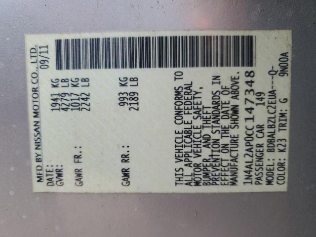 1N4AL2AP0CC147348 - 2012 NISSAN ALTIMA BASE 银色 照片 12