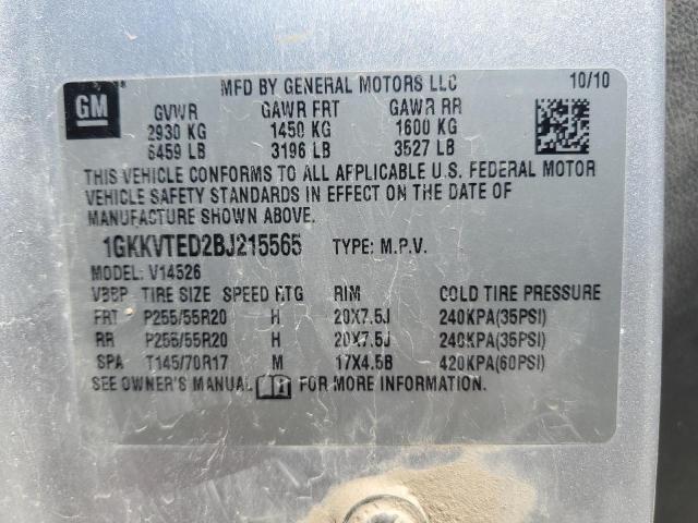 1GKKVTED2BJ215565 - 2011 GMC ACADIA DENALI ვერცხლისფერი ფოტო 13