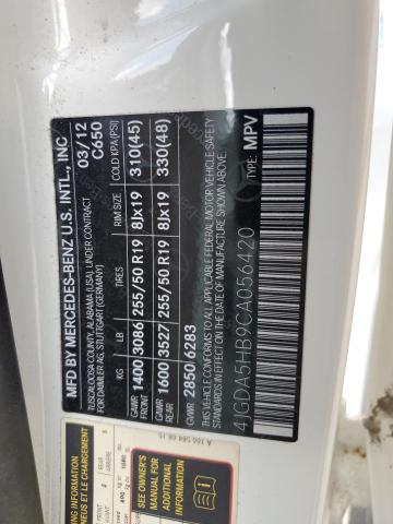 4JGDA5HB9CA056420 - 2012 MERCEDES-BENZ ML 350 4MATIC WHITE photo 13