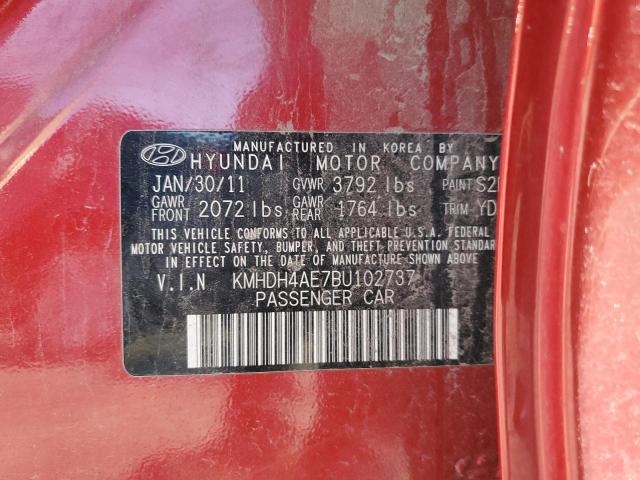 KMHDH4AE7BU102737 - 2011 HYUNDAI ELANTRA GLS RED photo 12