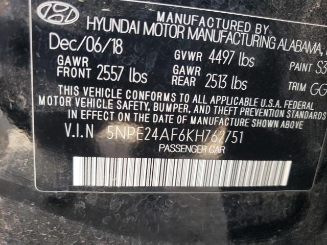 5NPE24AF6KH762751 - 2019 HYUNDAI SONATA SE BLACK photo 13