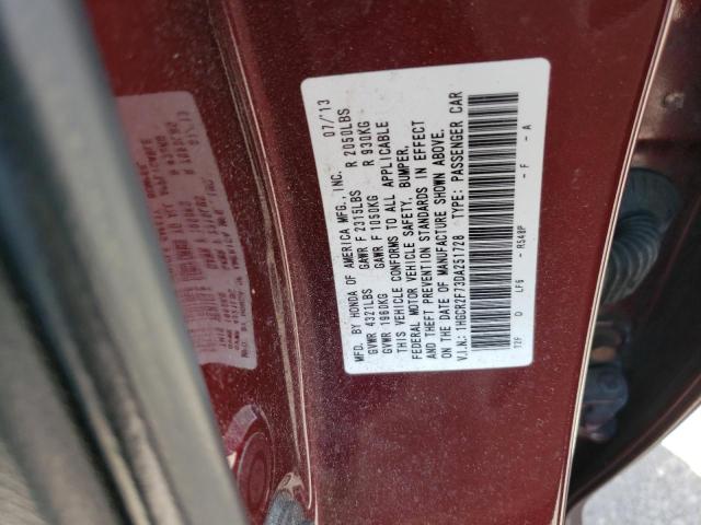 1HGCR2F73DA251728 - 2013 HONDA ACCORD EX BURGUNDY photo 12