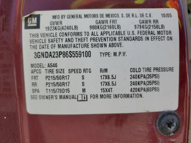 3GNDA23P86S559100 - 2006 CHEVROLET HHR LT RED photo 12