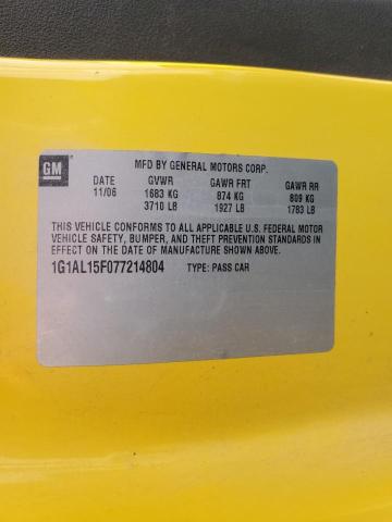 1G1AL15F077214804 - 2007 CHEVROLET COBALT LS LT YELLOW photo 12