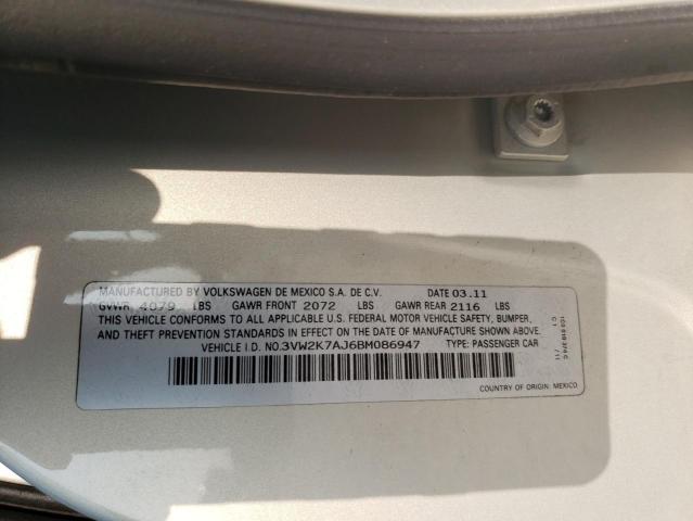 3VW2K7AJ6BM086947 - 2011 VOLKSWAGEN JETTA BASE 灰色 照片 12