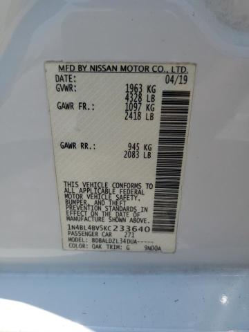 1N4BL4BV5KC233640 - 2019 NISSAN ALTIMA S WHITE photo 12