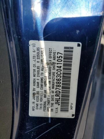 JHLRD78863C041057 - 2003 HONDA CR-V EX BLUE photo 12