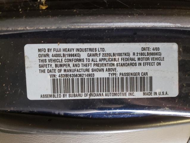 4S3BE635636214903 - 2003 SUBARU LEGACY L BLUE photo 12