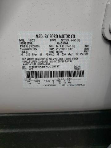 1FM5K8AB8NGC06787 - 2022 FORD EXPLORER POLICE INTERCEPTOR WHITE photo 12