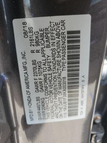 19UUB1F38KA003018 - 2019 ACURA TLX ნაცრისფერი ფოტო 12