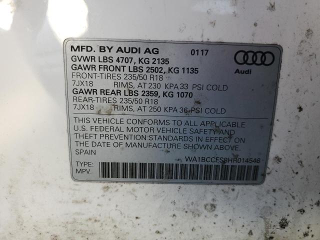 WA1BCCFS8HR014546 - 2017 AUDI Q3 PREMIUM WHITE photo 12