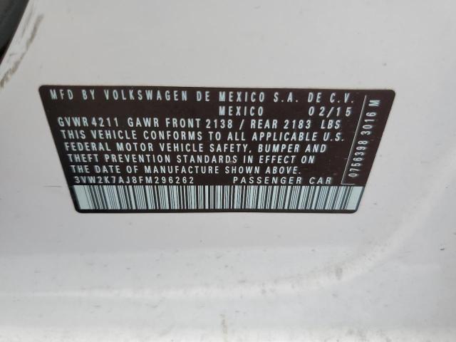 3VW2K7AJ8FM296262 - 2015 VOLKSWAGEN JETTA BASE 白色 照片 12
