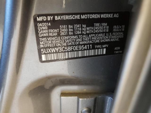 5UXWY3C58F0E95411 - 2015 BMW X3 XDRIVE28D GRAY photo 13