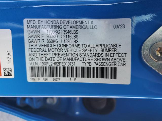 19XFL2H82PE010781 - 2023 HONDA CIVIC SPORT BLUE photo 12