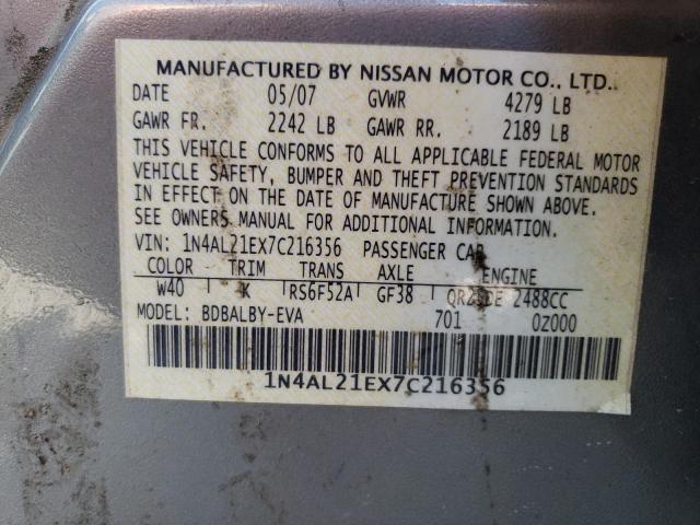 1N4AL21EX7C216356 - 2007 NISSAN ALTIMA 2.5 GRAY photo 12