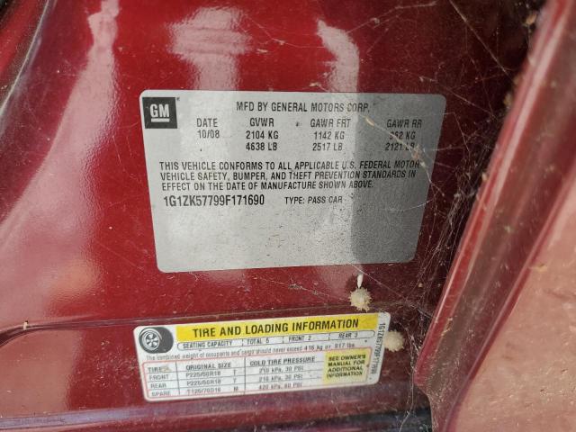 1G1ZK57799F171690 - 2009 CHEVROLET MALIBU LTZ ბურგუნდია ფოტო 12