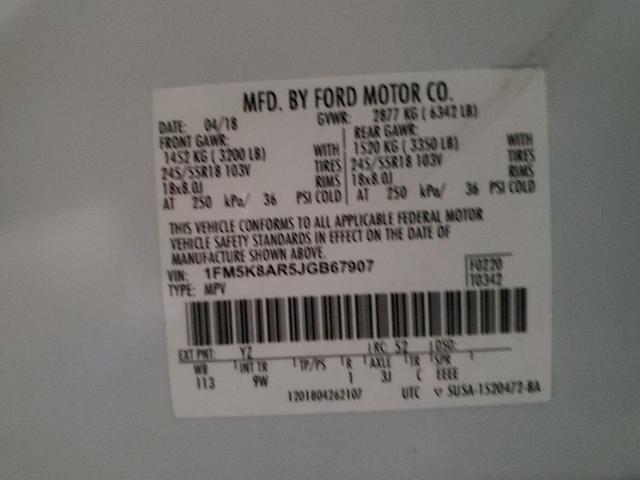 1FM5K8AR5JGB67907 - 2018 FORD EXPLORER POLICE INTERCEPTOR 白色 照片 12