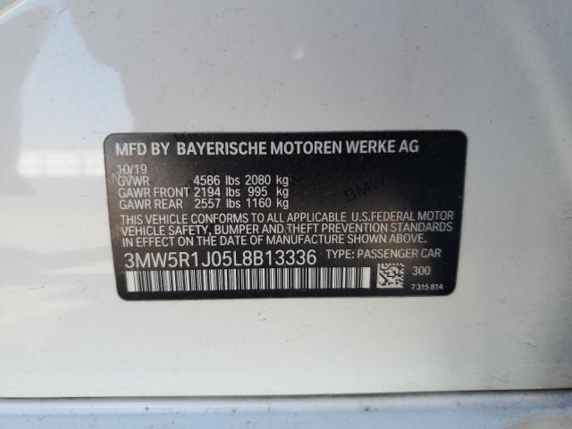 3MW5R1J05L8B13336 - 2020 BMW 330I WHITE photo 12