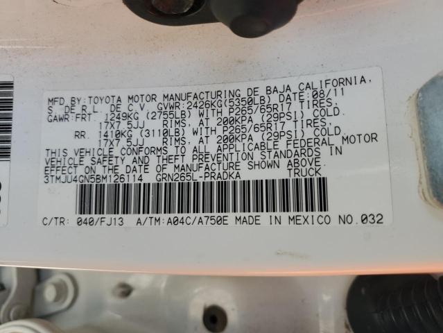 3TMJU4GN5BM126114 - 2011 TOYOTA TACOMA DOUBLE CAB PRERUNNER WHITE photo 13