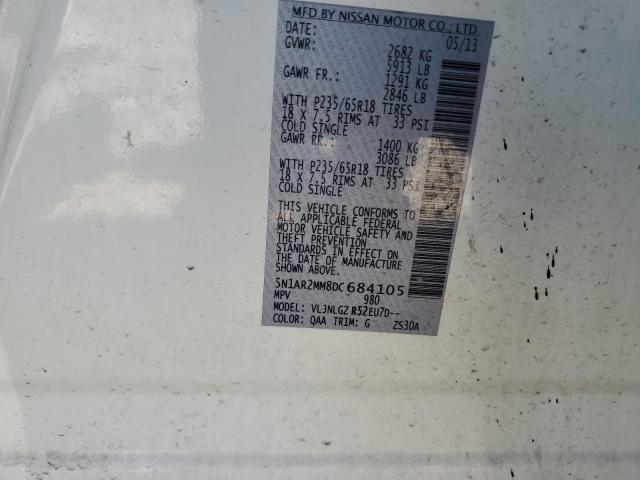 5N1AR2MM8DC684105 - 2013 NISSAN PATHFINDER S 白色 照片 12