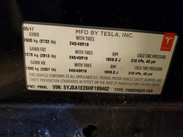 5YJSA1E26HF199462 - 2017 TESLA MODEL S Սև լուսանկար 12