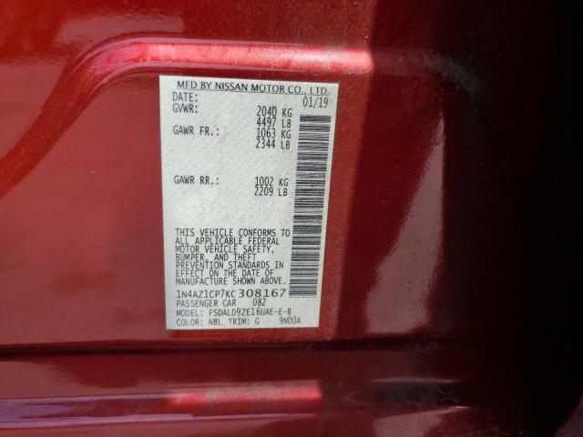 1N4AZ1CP7KC308167 - 2019 NISSAN LEAF S RED photo 12