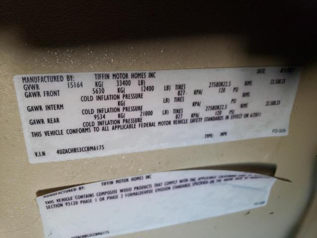 4UZACHBS3CCBM6175 - 2012 FREIGHTLINER CHASSIS XC ყავისფერი ფოტო 10