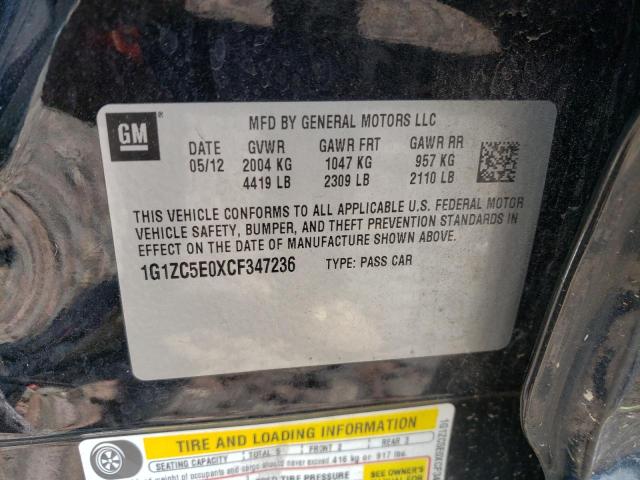 1G1ZC5E0XCF347236 - 2012 CHEVROLET MALIBU 1LT 黑色 照片 12