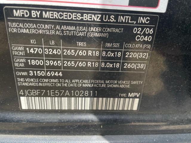 4JGBF71E57A102811 - 2007 MERCEDES-BENZ GL 450 4MATIC BLACK photo 10