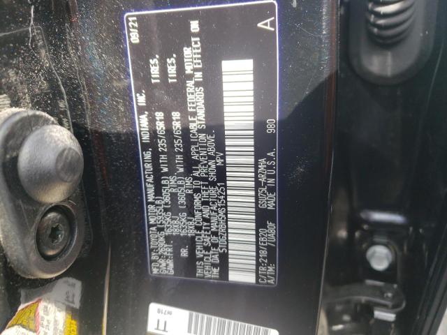 5TDGZRBH5MS154251 - 2021 TOYOTA HIGHLANDER XLE BLACK photo 10