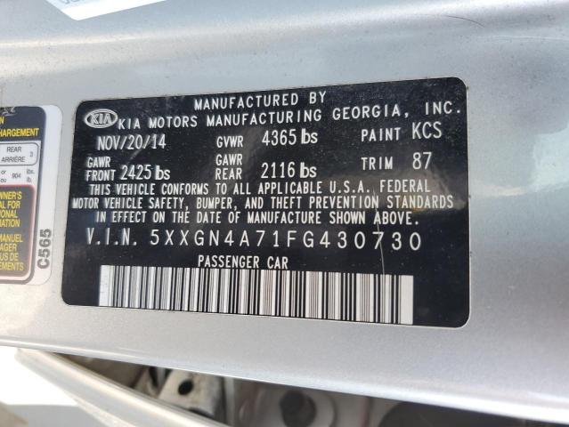 5XXGN4A71FG430730 - 2015 KIA OPTIMA EX SILVER photo 12