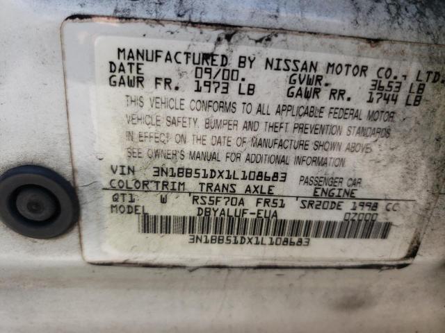 3N1BB51DX1L108683 - 2001 NISSAN SENTRA SE GRAY photo 12