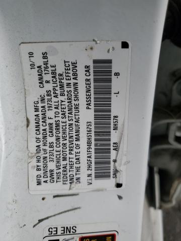 2HGFA1F94BH516753 - 2011 HONDA CIVIC EXL WHITE photo 12